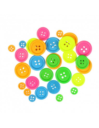 WOODEN BUTTONS - ASSORTED NEON COLORS - 30pcs - ⌀ 7mm - I- MONDI