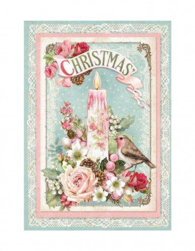 RICE PAPER - PINK CHRISTMAS CANDLE - 21x29.7cm (A4) - STAMPERIA