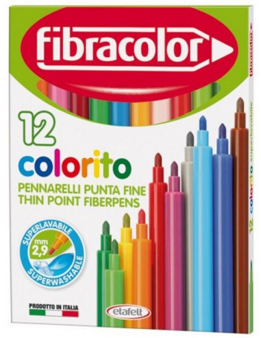 THIN POINT MARKERS - 12 COLORS - 2.9mm - FIBRACOLOR