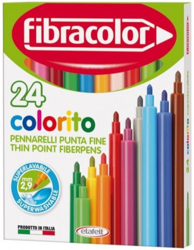 THIN POINT MARKERS - 24 COLORS - 2.9mm - FIBRACOLOR