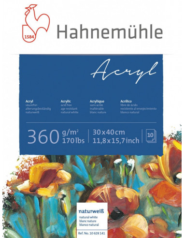 BLOCK FOR ACRYLIC - 36x48cm - 360gr - 10 SHEETS - HAHNEMUHLE