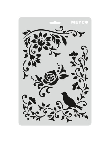 STENCIL - BLOSSOMS & BIRDS - 20x30cm - MEYCO