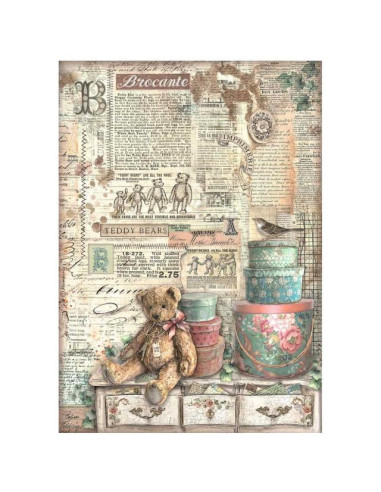 RICE PAPER - BROCANTE ANTIQUES TEDDY BEARS - 21x29.7cm (Α4) - STAMPERIA