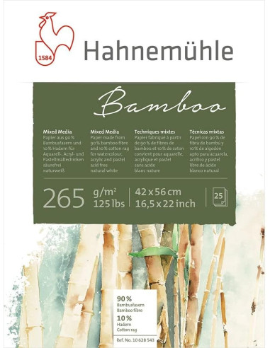 BLOCK FOR MIXED MEDIA - "BAMBOO" - 42x56cm - 265gr - 25 SHEETS - HAHNEMUHLE