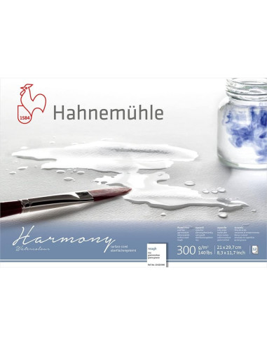 WATERCOLOUR BLOCK - "HARMONY" - 4SIDE GLUED - COLD PRESSED - ROUGH - 21x29.7cm - 300gr - 12 SHEETS - HAHNEMUHLE