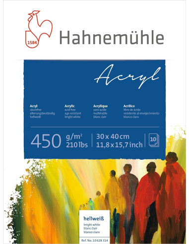 BLOCK FOR ACRYLIC - 30x40cm - 450gr - 10 SHEETS - HAHNEMUHLE