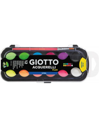 WATER PAINTS - 12 FLUO COLORS & BRUSH - 30mm - GIOTTO