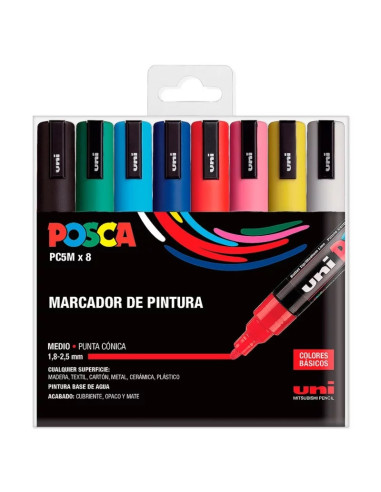 POSCA SET - 8pcs - BASIC COLORS - 5M (1.8 - 2.5mm) - UNI - BALL