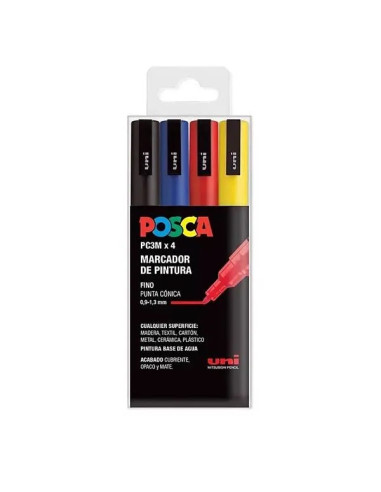 POSCA SET - 4pcs - BASIC COLORS - 3M (0.9 - 1.3mm) - UNI - BALL