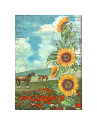 RICE PAPER - SUNFLOWER ART & HORSES - 21x29.7cm (Α4) - STAMPERIA