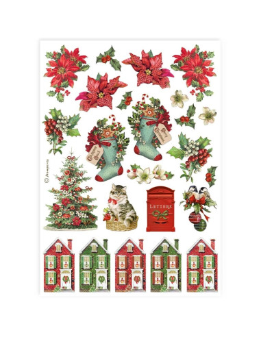 RICE PAPER - CLASSIC CHRISTMAS SOCKS & HOUSES - 21x29.7cm (Α4) - STAMPERIA