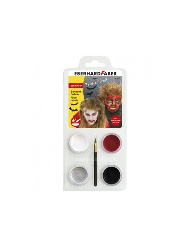 FACE PAINTS SET - 4 COLOURS + DEVIL DRACULA GIRL BRUSH - EBERHARD FABER