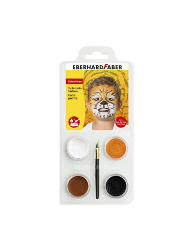 FACE PAINTS SET - 4 COLOURS + TIGER BRUSH - EBERHARD FABER